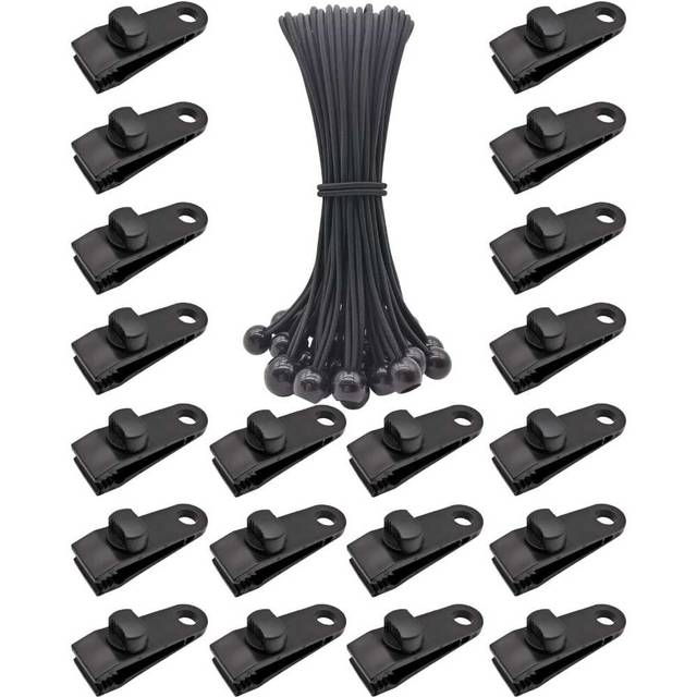 Binckin 40-Piece 10" Bungee Cords + Tarp Clips Set