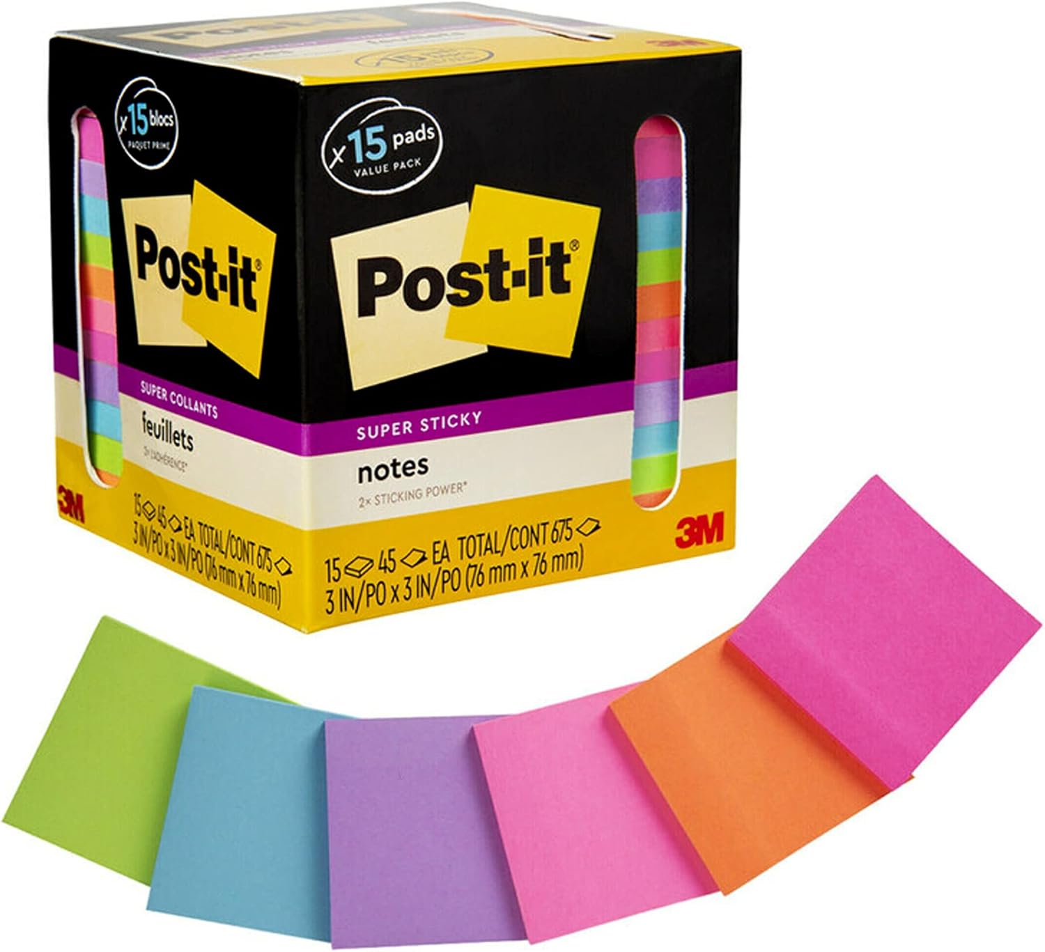 15-Pack Post-it Super Sticky Notes (3" x 3")