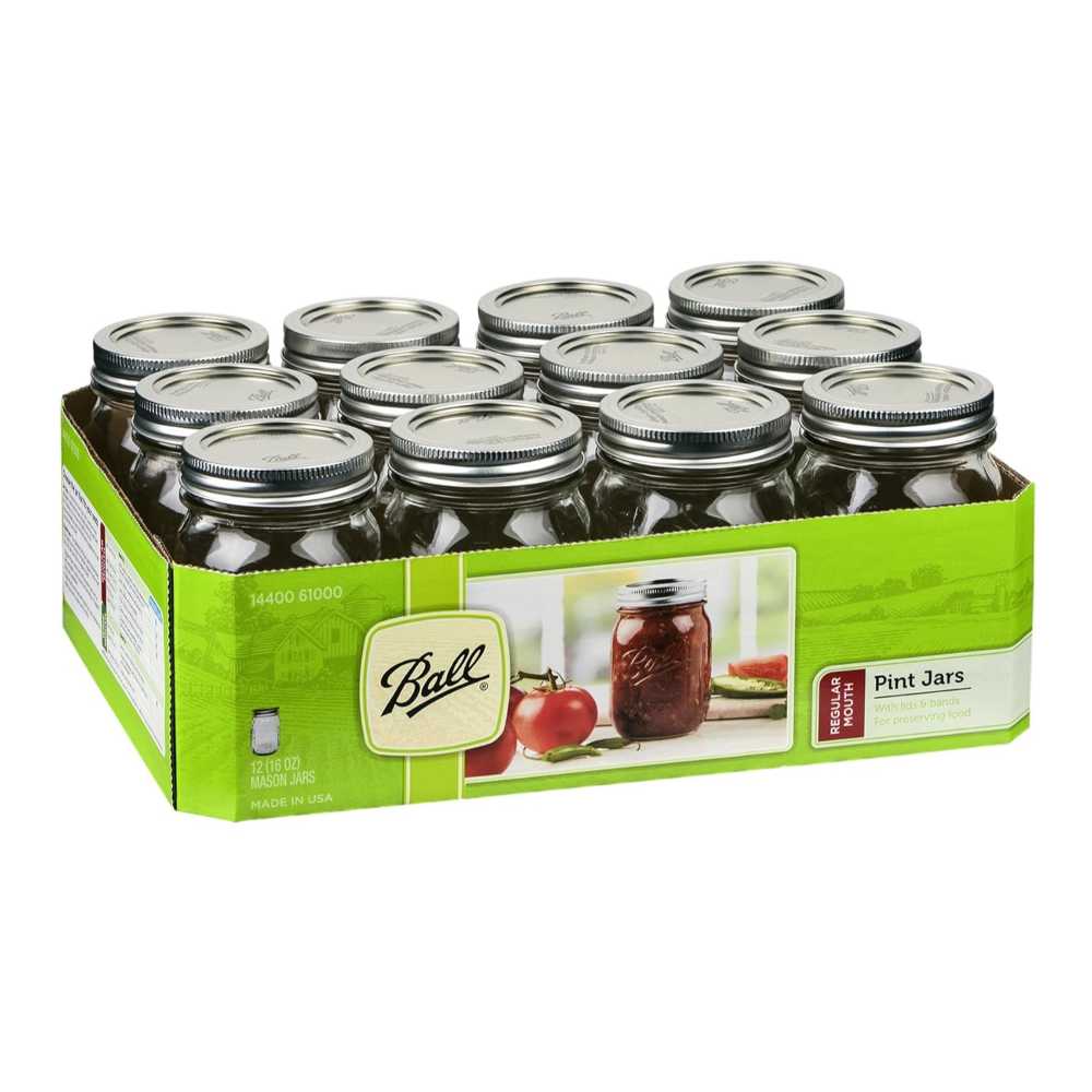12-Pack Ball Regular Mouth Mason Jars w/ Lids & Bands, 16 oz.