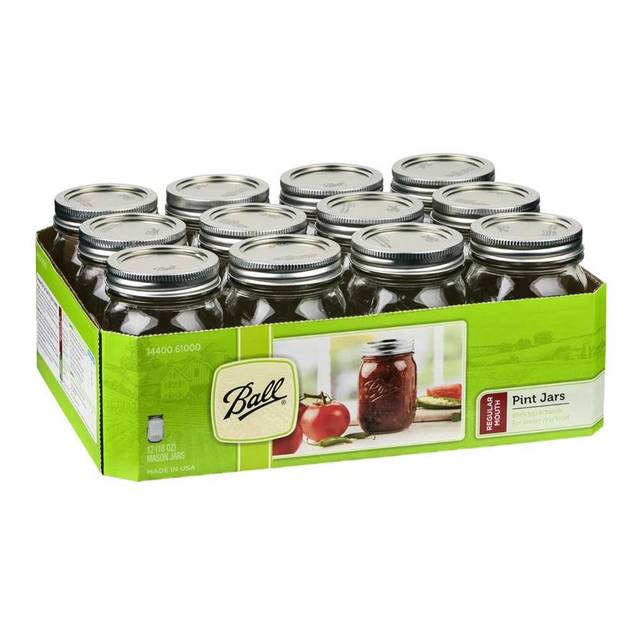 12-Pack Ball Regular Mouth Mason Jars w/ Lids & Bands, 16 oz.