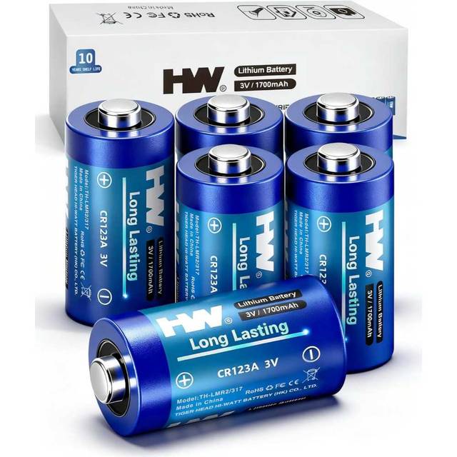6-Pack HW CR123A 1700mAh High-Capacity Lithium Batteries