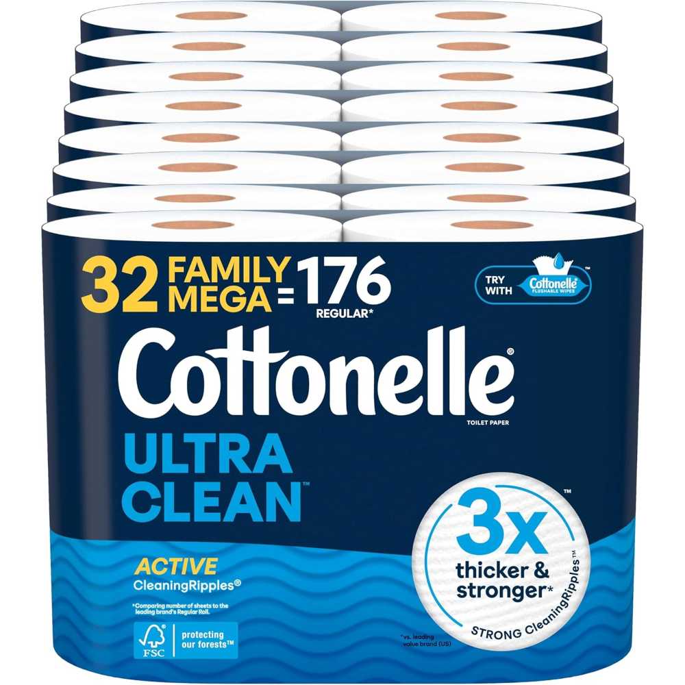 32-Pack Cottonelle Ultra Clean Toilet Paper Family Mega Rolls