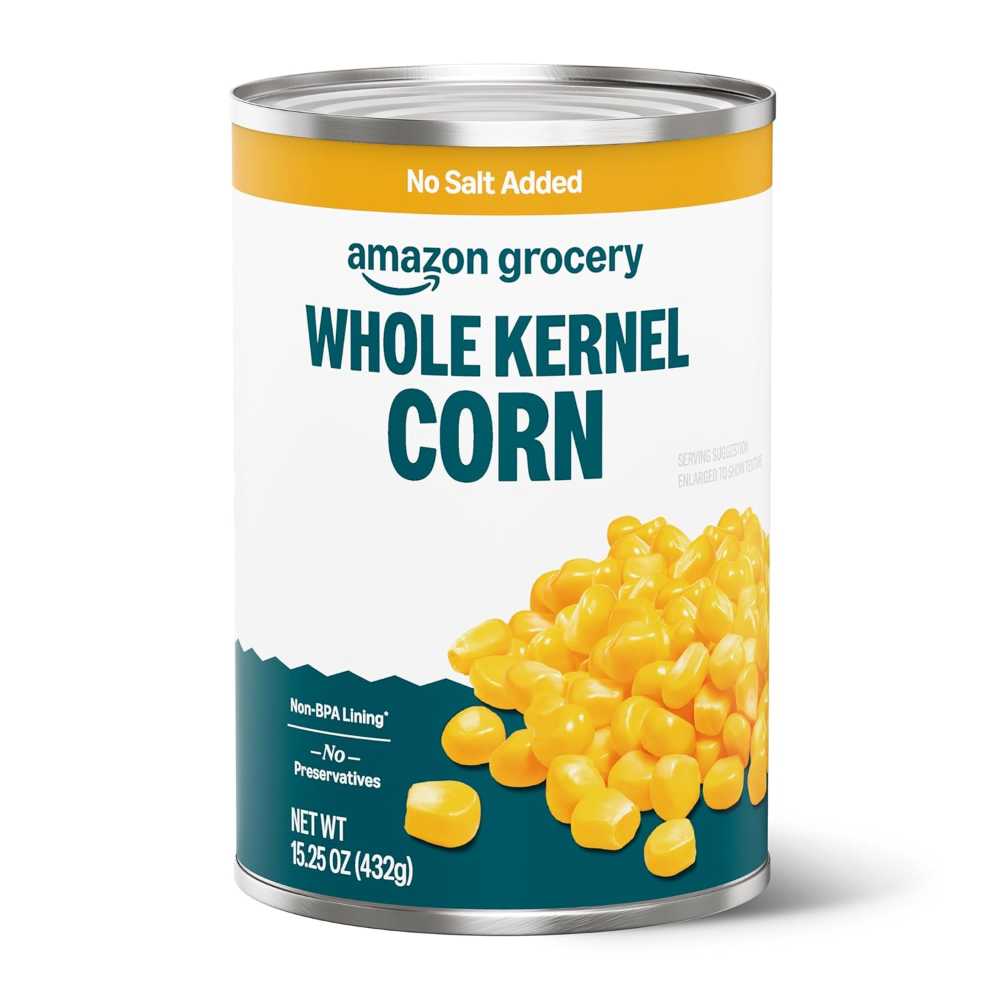 Amazon Grocery Canned Whole Kernel Corn, 15.25 oz. (No Salt Added)