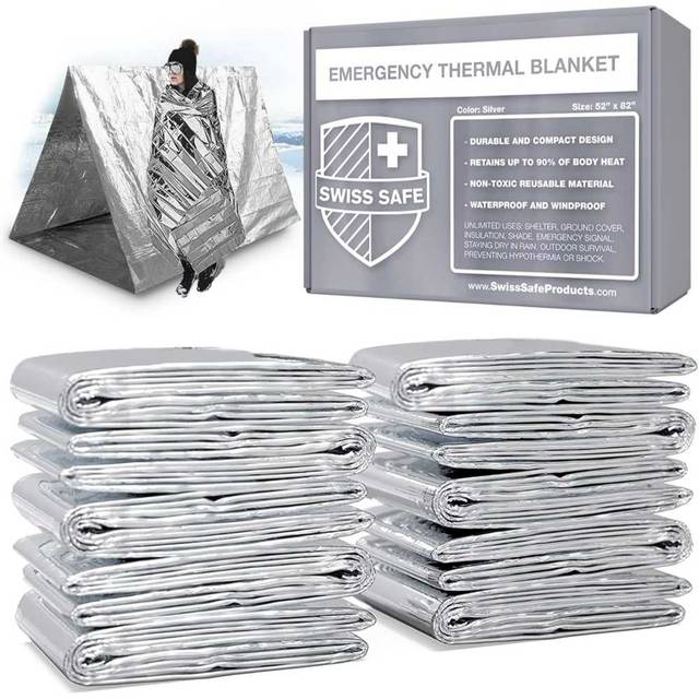 25-Pack Swiss Safe Emergency Mylar Thermal Blankets (82" x 52")