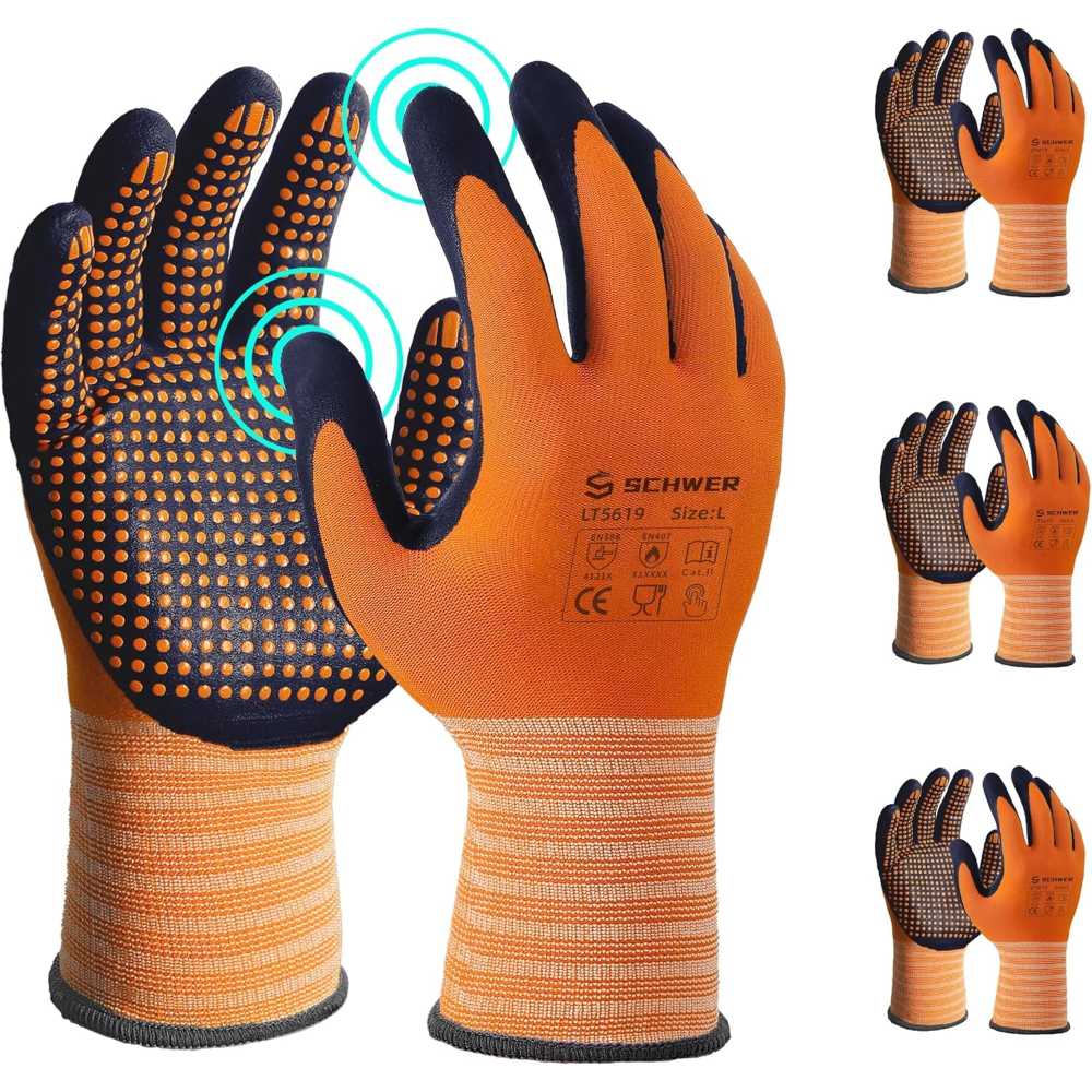 3-Pairs Schwer Micro-Foam Nitrile-Coated Level 4 Abrasion Work Gloves w/ Micro Dot Grip