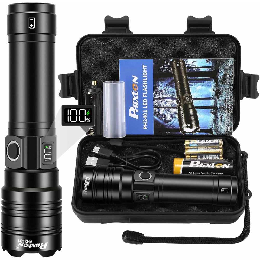 Phixton 10,000-Lumen Dual-Fuel USB-C Rechargeable Flashlight w/ Hard Case