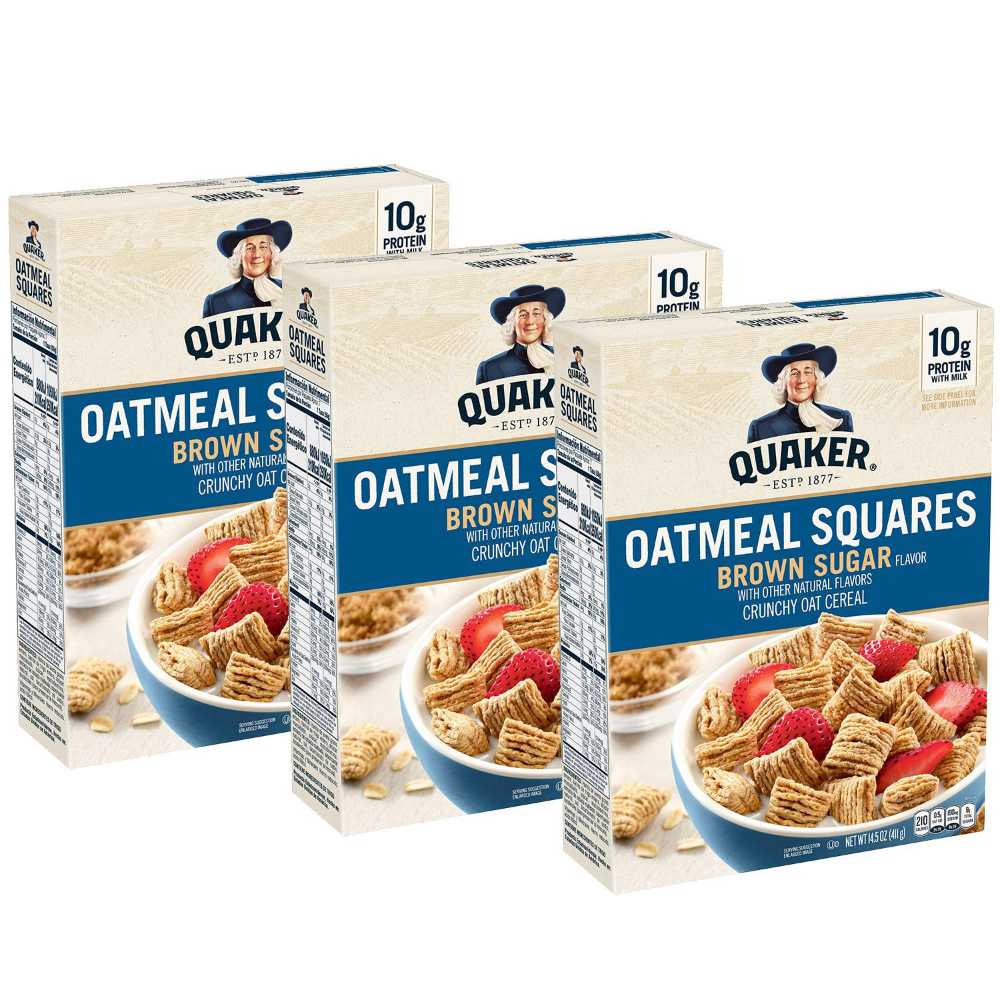 3-Pack Quaker Oatmeal Squares Cereal, 14.5 oz. (Brown Sugar)