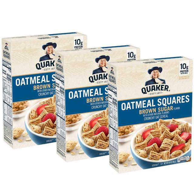 3-Pack Quaker Oatmeal Squares Cereal, 14.5 oz. (Brown Sugar)