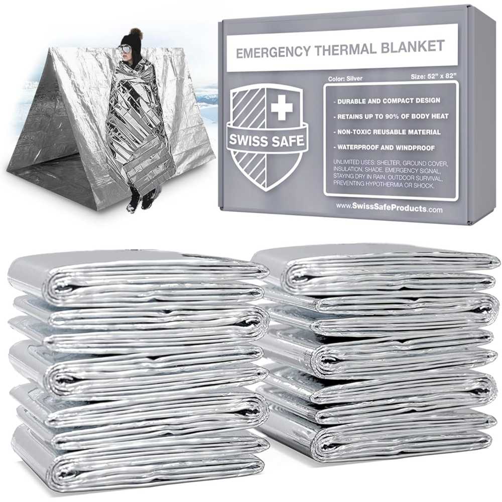 75-Pack Swiss Safe Emergency Mylar Thermal Blankets (52" x 82")