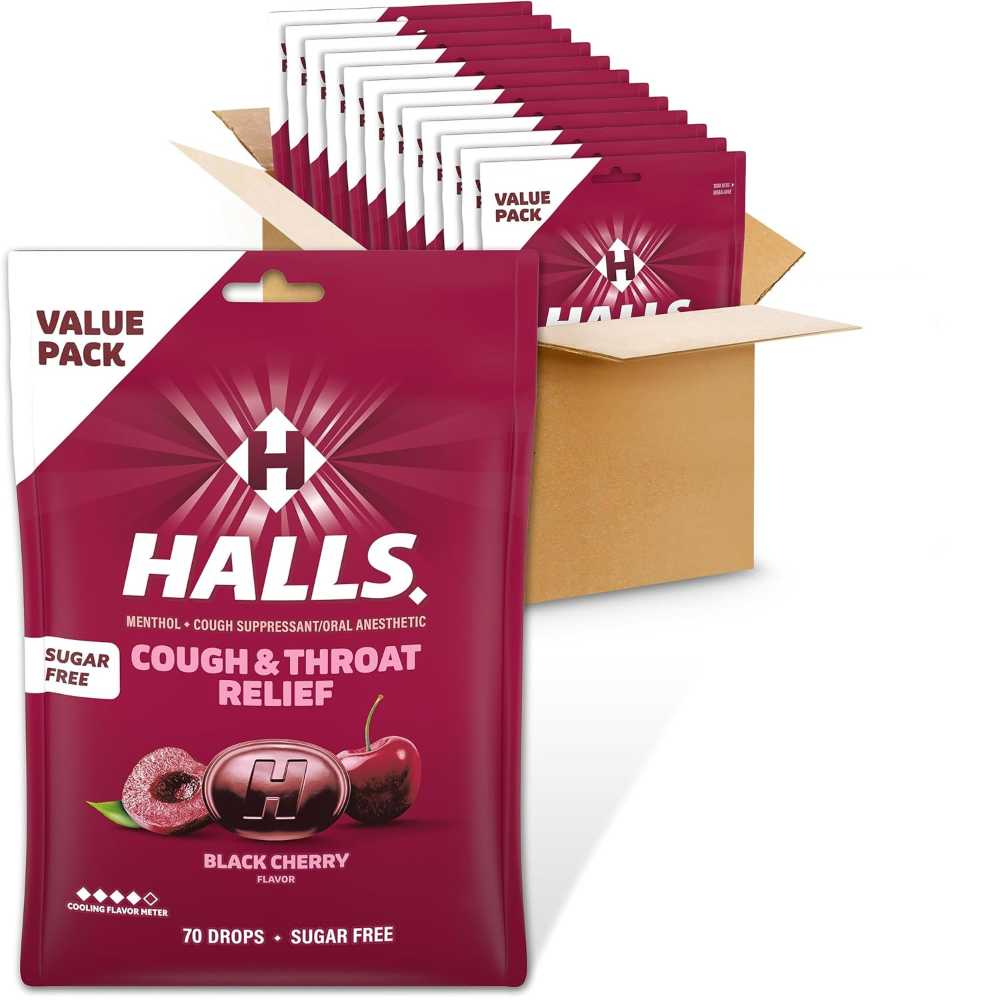 12-Pack 70-Count Halls Cough & Throat Relief Cough Drops (Black Cherry)
