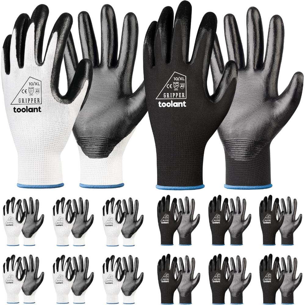12-Pairs Toolant Nitrile Coated Work Gloves (Various Sizes)