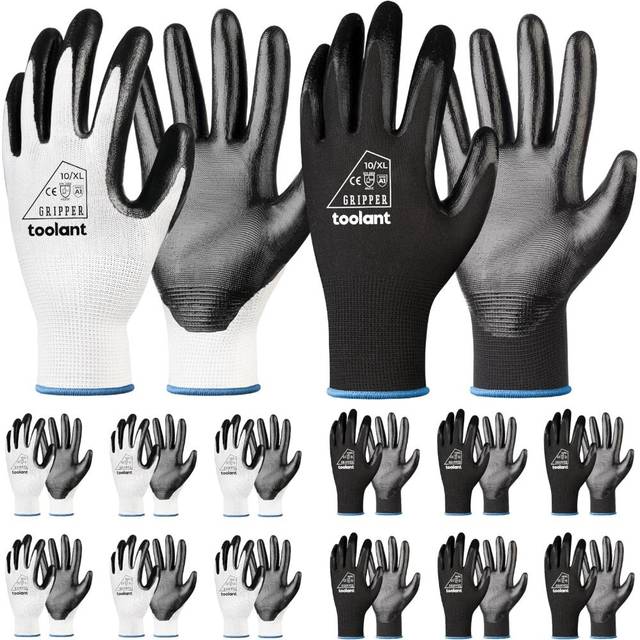 12-Pairs Toolant Nitrile Coated Work Gloves (Various Sizes)