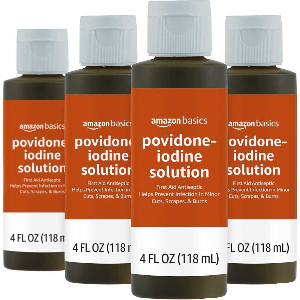 4-Pack Amazon Basics 10% Povidone Iodine First Aid Antiseptic, 4 oz.