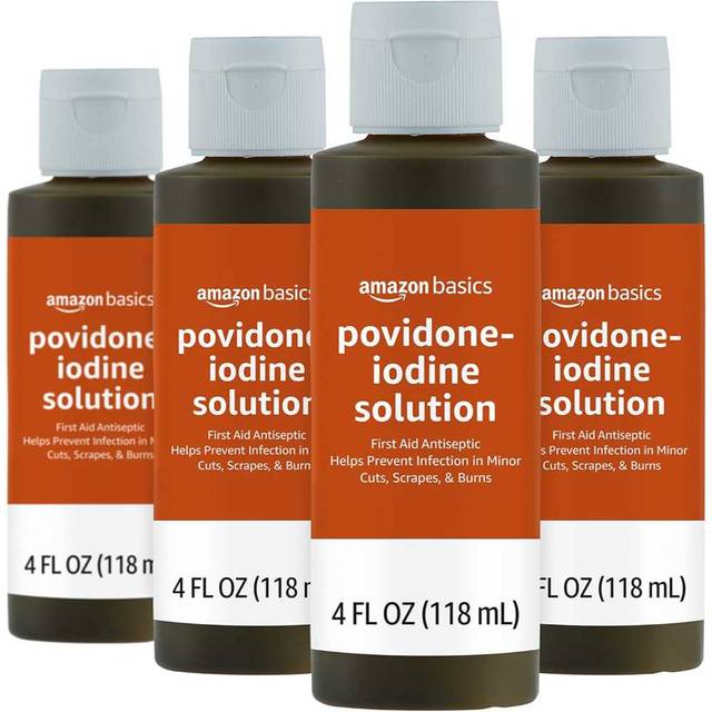 4-Pack Amazon Basics 10% Povidone Iodine First Aid Antiseptic, 4 oz.