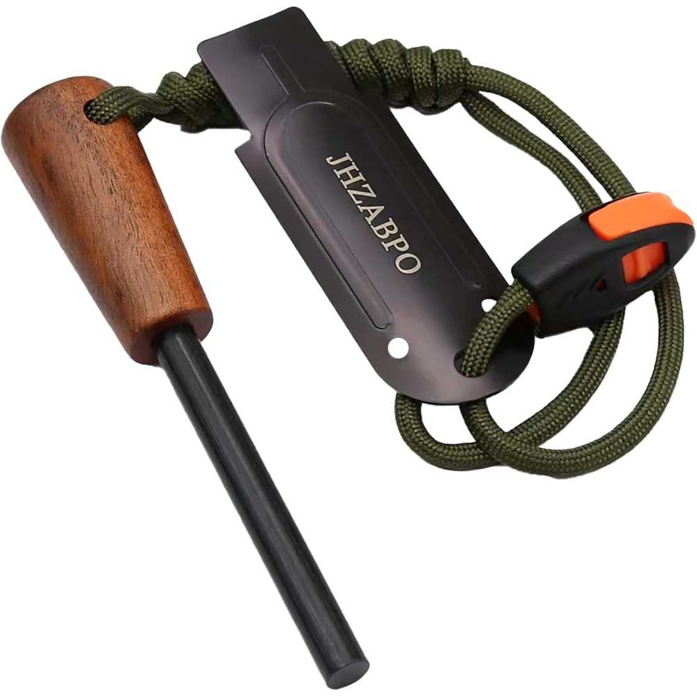 2.76" x 0.31" Ferro Rod Fire Starter w/ Survival Whistle + Paracord