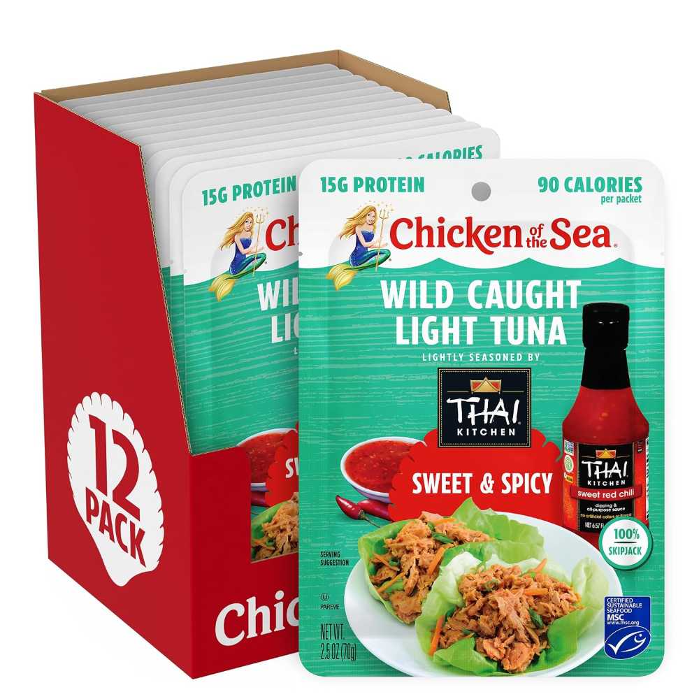 YMMV Double Coupon: 12-Pack Chicken of the Sea Wild Caught Light Tuna Packets, 2.5 oz. (Sweet & Spicy)