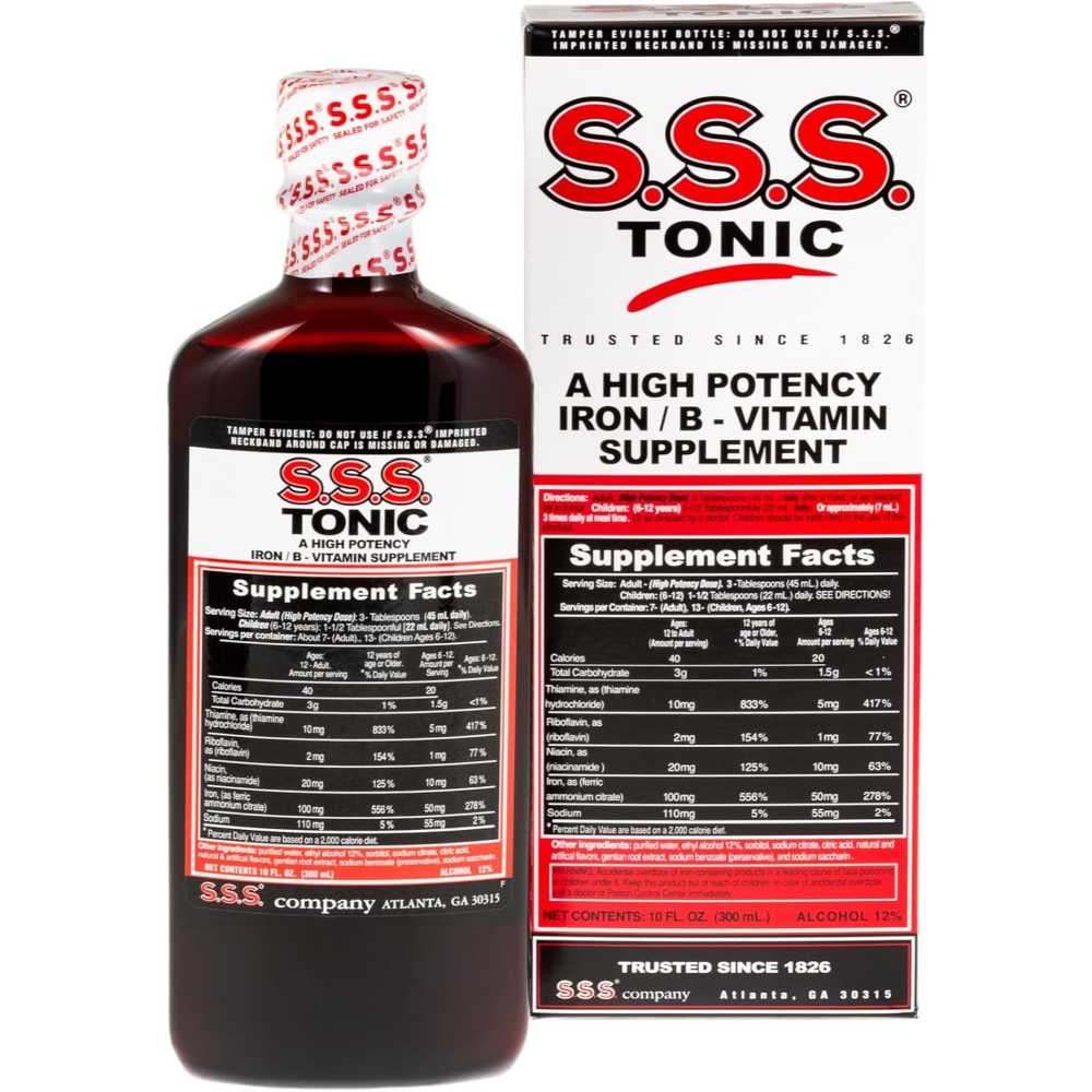 S.S.S. Tonic Liquid Iron & Vitamin B Supplement w/ B1, B2 & B3, 10 oz.