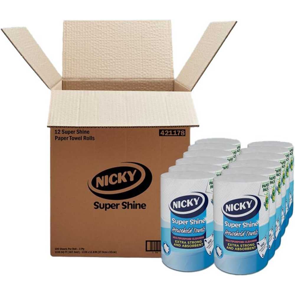 12-Pack Nicky Super Shine 3-Ply Multipurpose Paper Towel