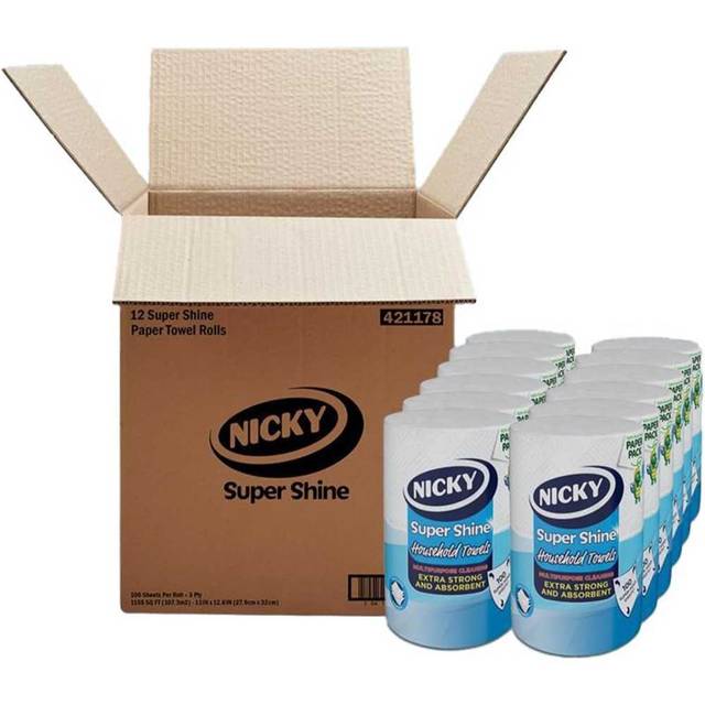 12-Pack Nicky Super Shine 3-Ply Multipurpose Paper Towel