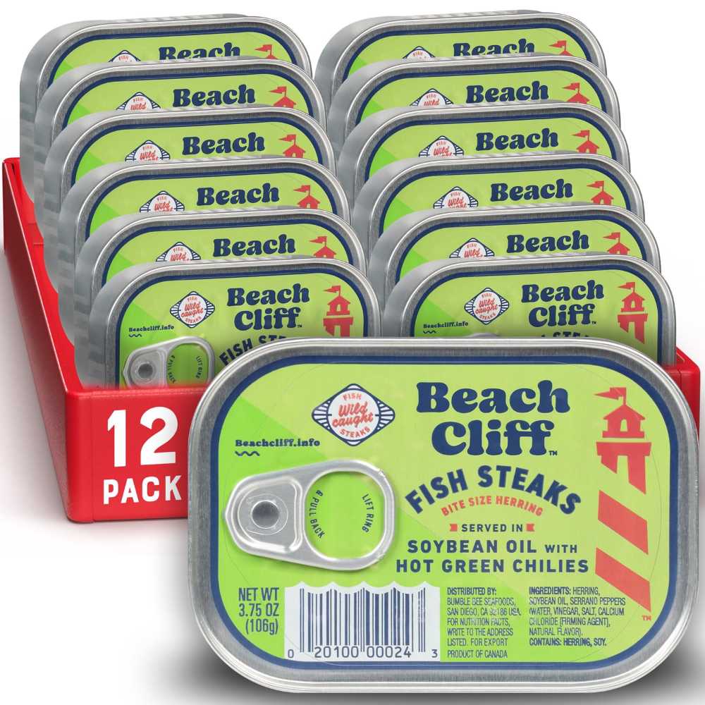 12-Pack Beach Cliff Wild Caught Sardines in Soybean Oil w/ Hot Green Chilies, 3.75 oz.