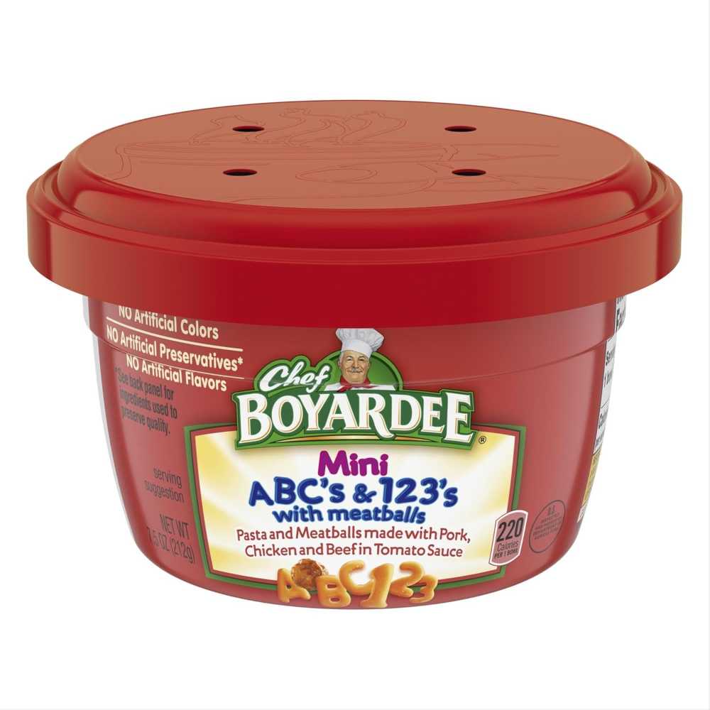 12-Pack Chef Boyardee Mini ABC's & 123's w/ Meatballs Microwavable Bowl, 7.5 oz.