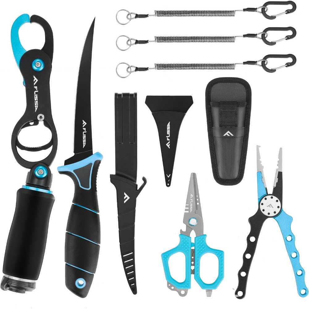 Flissa 4-Piece Fishing Tool Kit (Knife, Gripper, Pliers, Scissors)