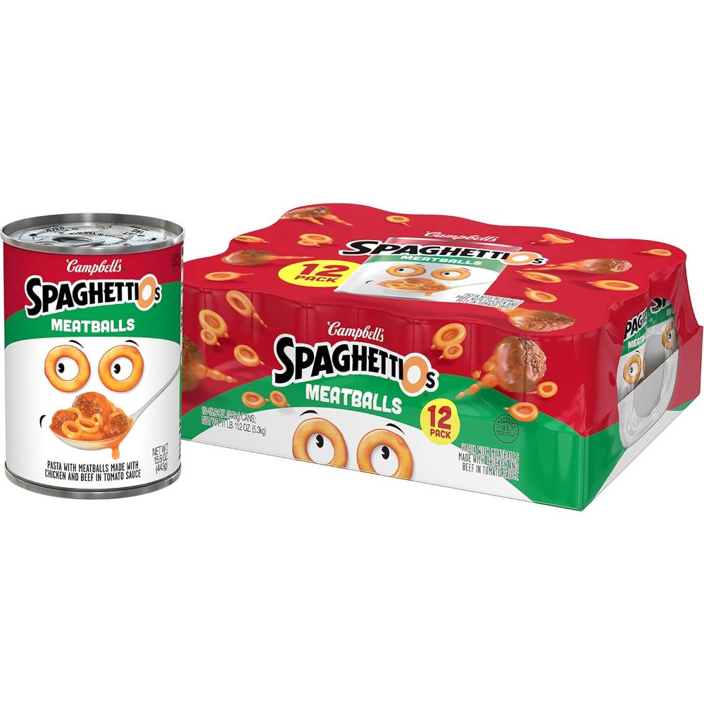 12-Pack SpaghettiOs Canned Pasta w/ Meatballs, 15.6 oz.