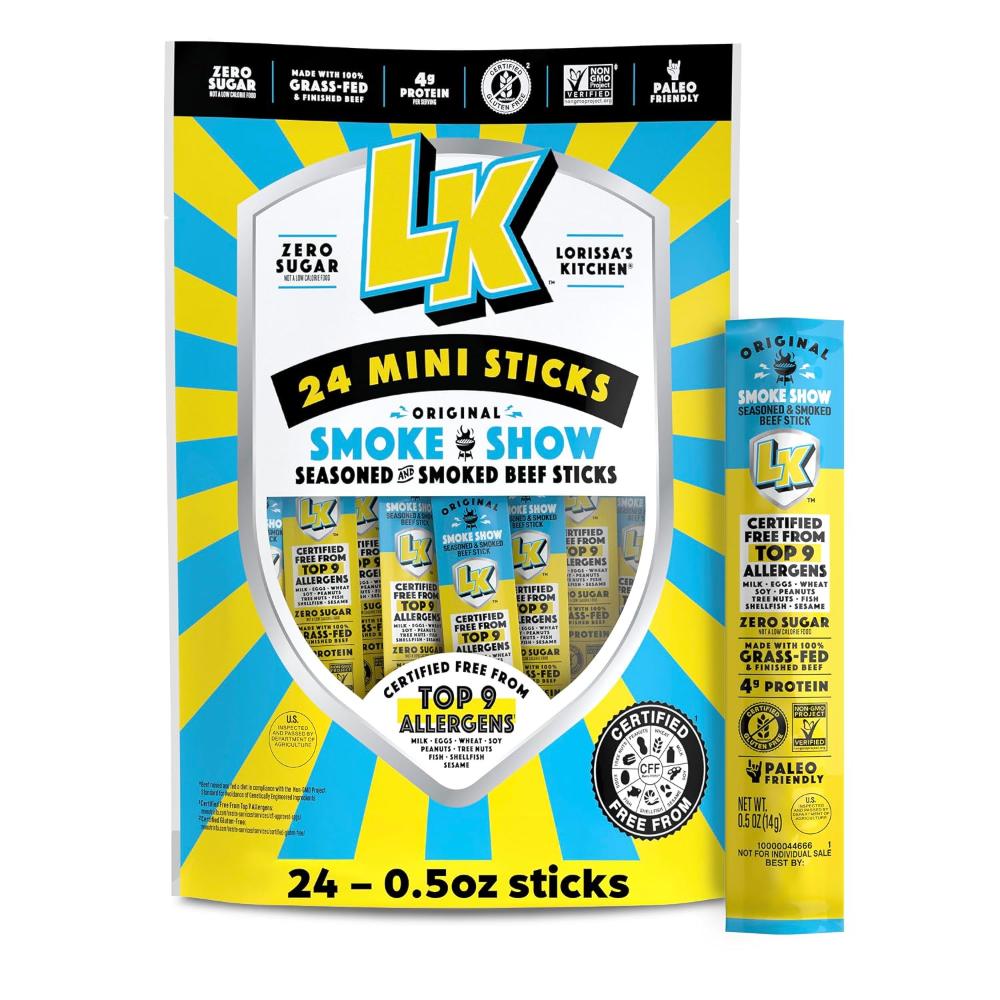 24-Pack Lorissa's Kitchen Smoke Show Seasoned & Smoked Beef Sticks, 0.5 oz.