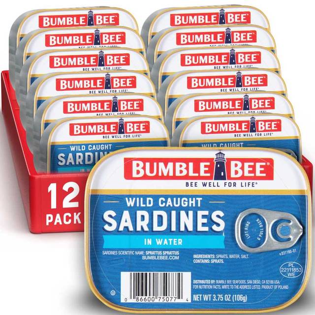 12-Pack Bumble Bee Sardines in Water, 3.75 oz.