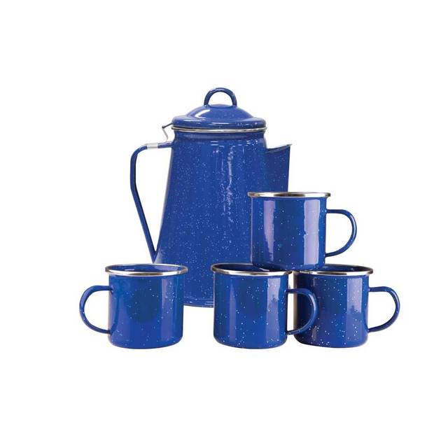 Stansport Enamel 8-Cup Percolator Coffee Pot w/ 4 Mugs