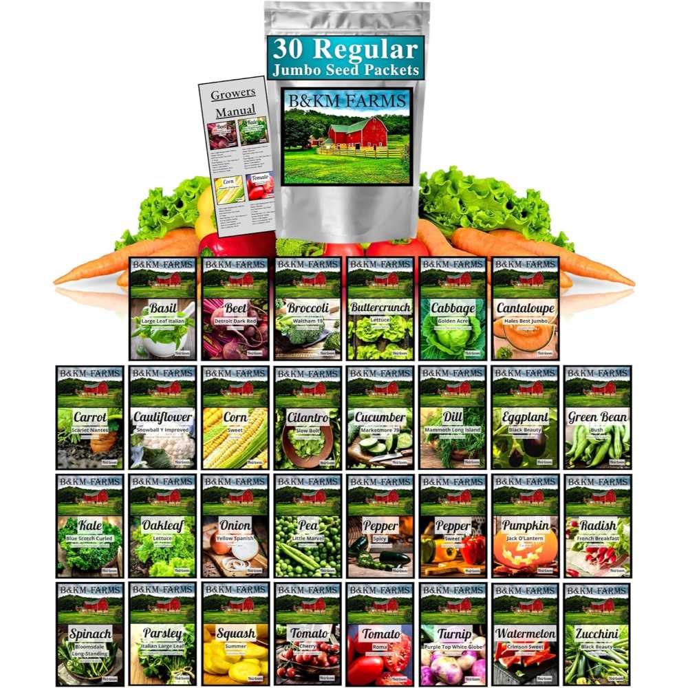 B&K Farms 20,000 Non-GMO Heirloom Fruit & Vegetable Seeds (30 Variety)