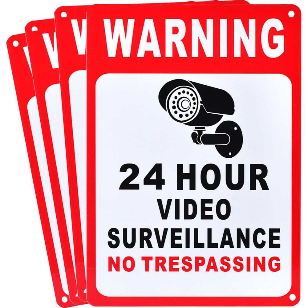 4-Pack Kichwit 10" x 7" Aluminum 24-Hour Video Surveillance Sign