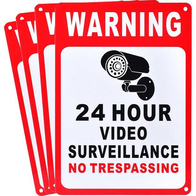 4-Pack Kichwit 10" x 7" Aluminum 24-Hour Video Surveillance Sign