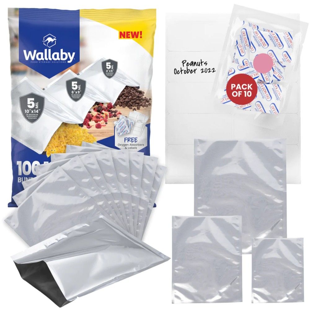 100-Pack Multi-Size Mylar Bag Bundle w/ 100x Oxygen Absorbers