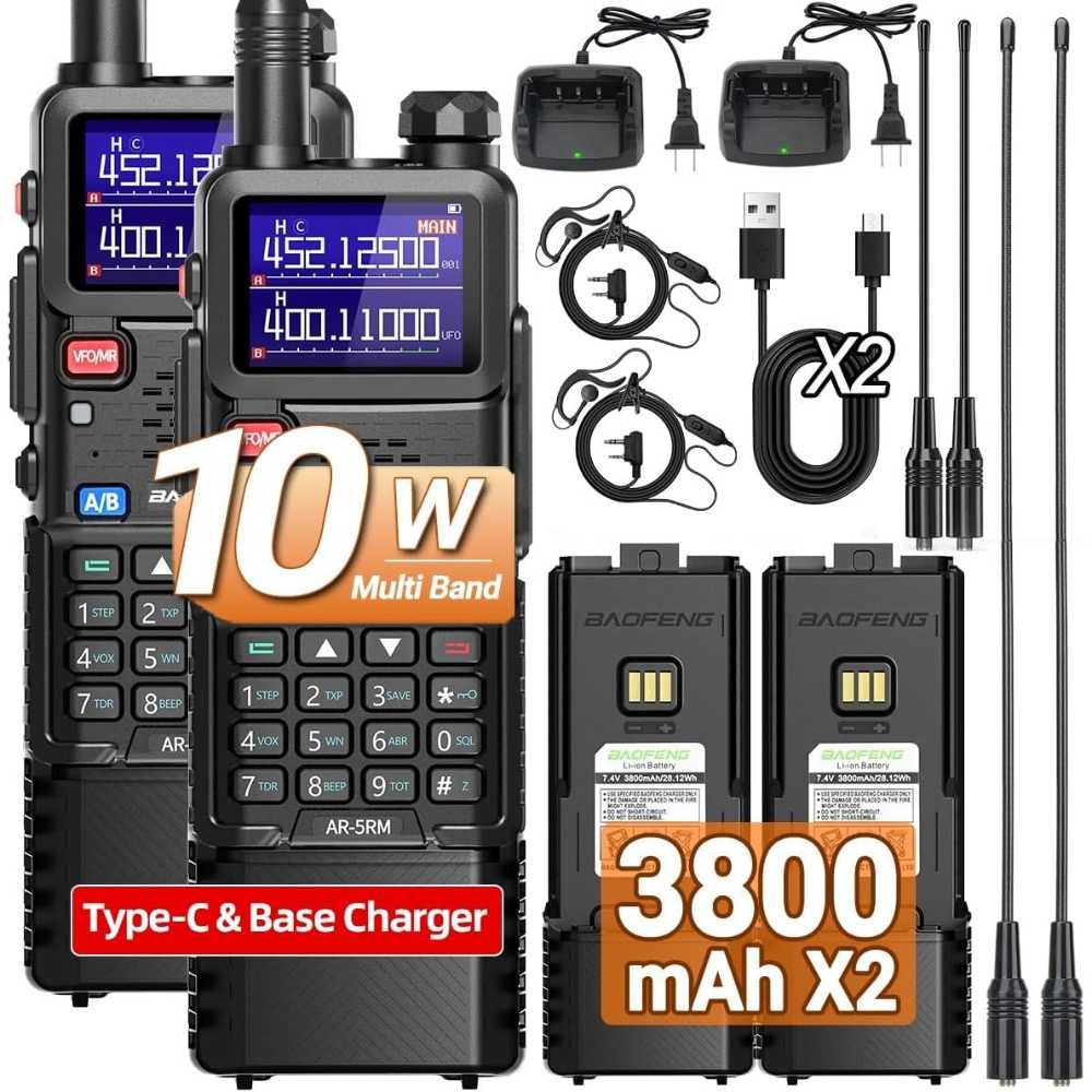 2-Pack Baofeng AR-5RM 10W Ham Radio w/ High Gain Antennas + 3800mAh Extended Batteries