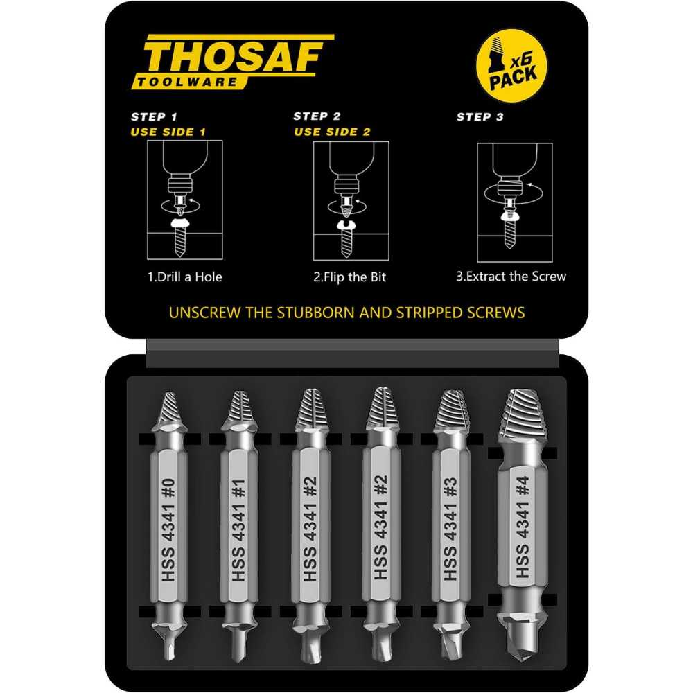 Thosaf 6-Piece Damaged Screw Extractor Set