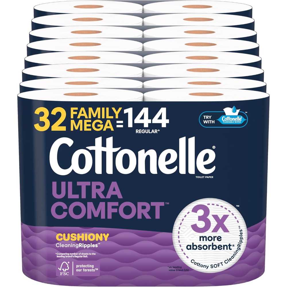 32-Pack Cottonelle Ultra Comfort Toilet Paper Family Mega Rolls