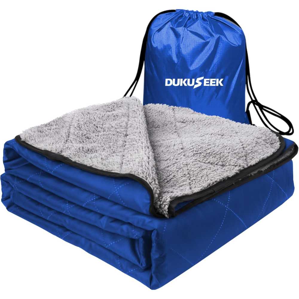 Dukuseek Waterproof Outdoor Sherpa Fleece Blanket w/ Hood (79" x 59")