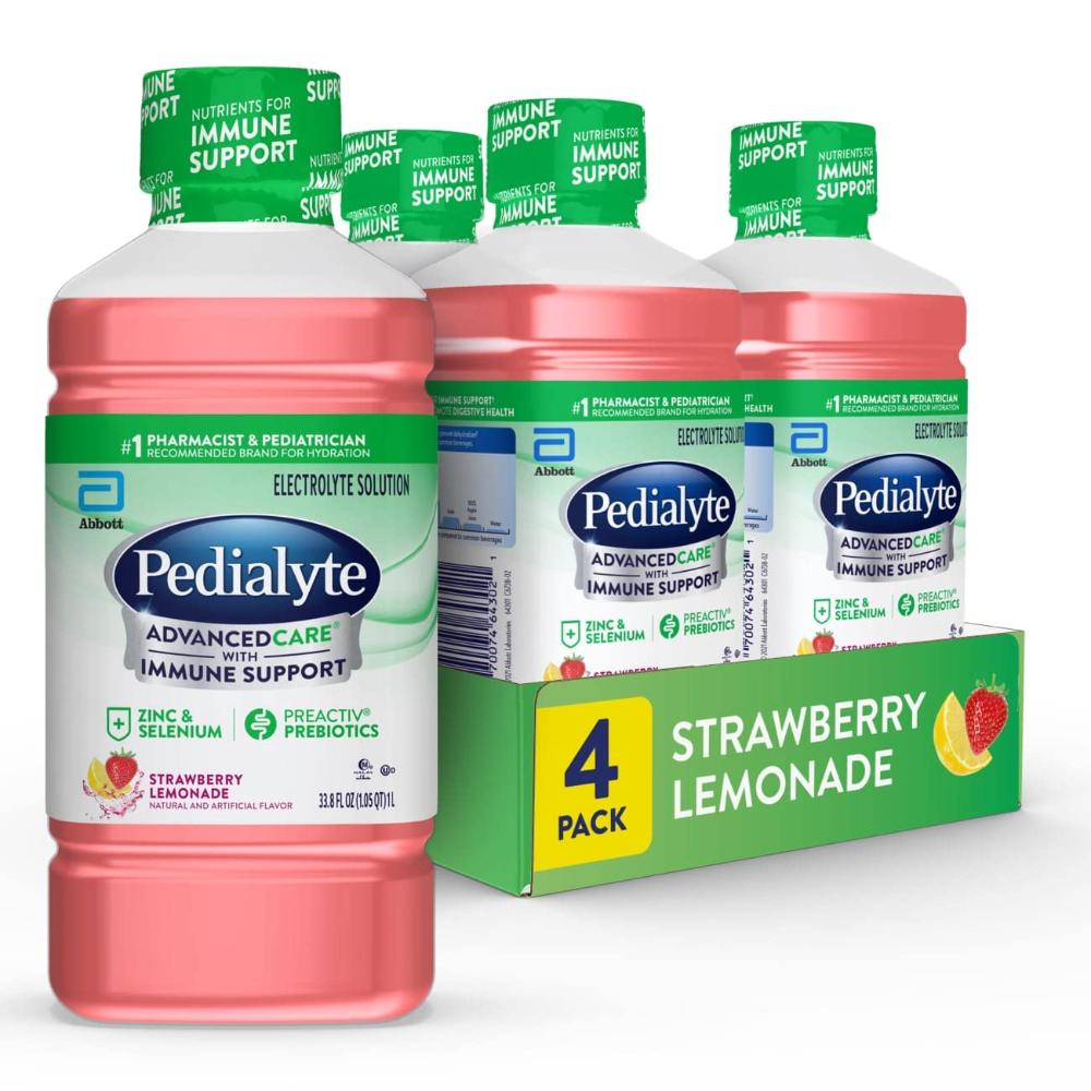 4-Pack Pedialyte AdvancedCare Electrolyte Solution w/ PreActiv Prebiotics, 33.8 oz. (Strawberry Lemonade)