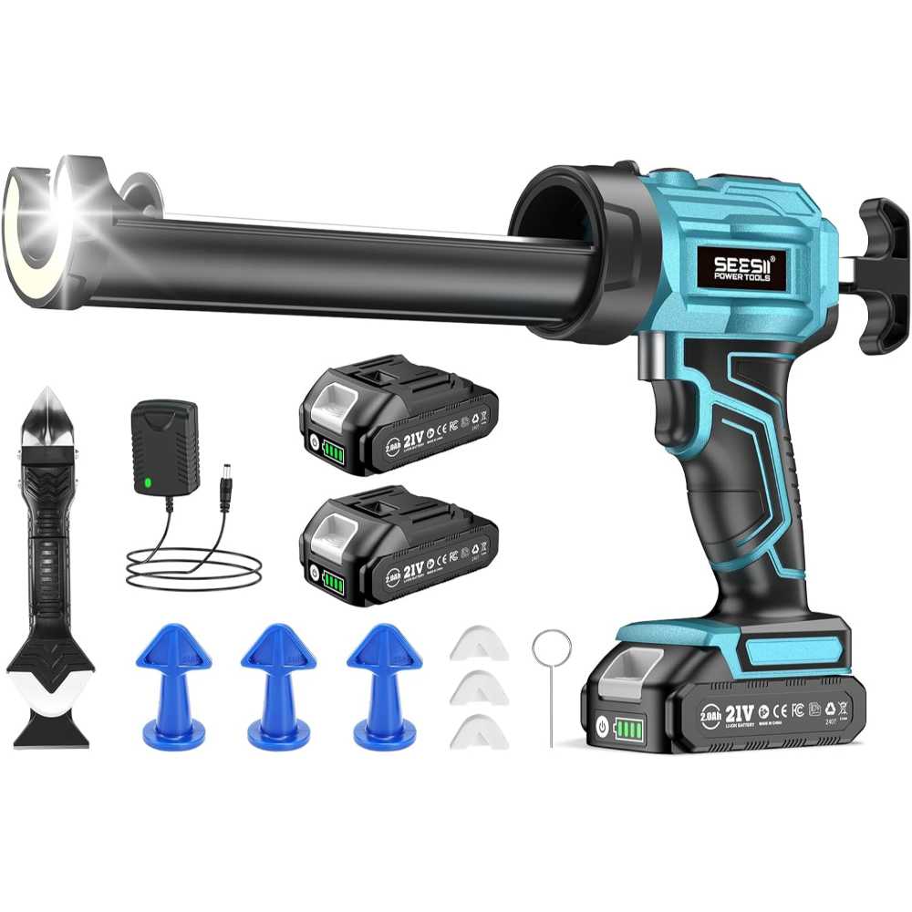 Seesii 21V Cordless Caulking Gun w/ 2x 2.0Ah Batteries & Remover Tool
