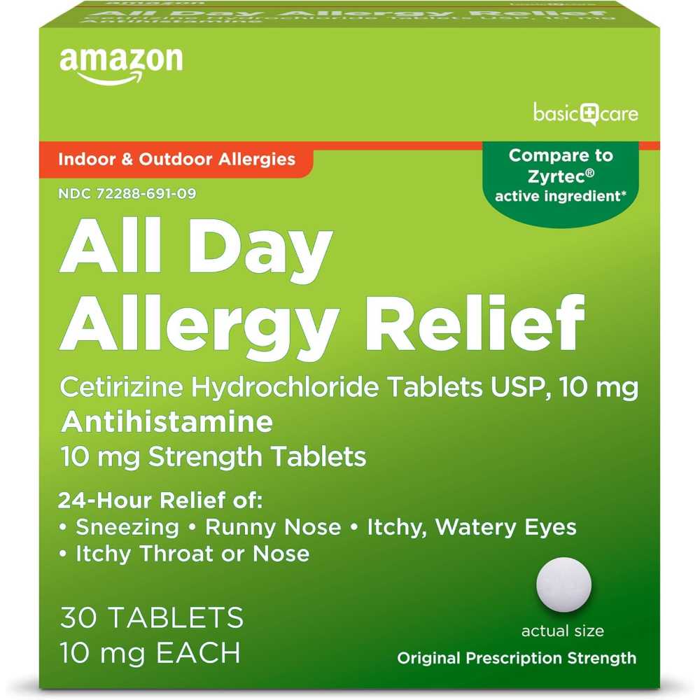 30-Pack Amazon Basic Care All Day Allergy Cetirizine Hydrochloride 10mg Antihistamine Tablets