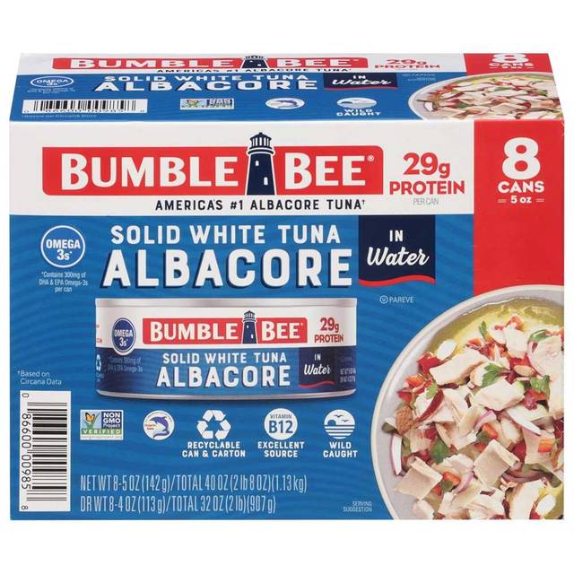 8-Pack Bumble Bee Solid White Albacore Tuna in Water, 5 oz.