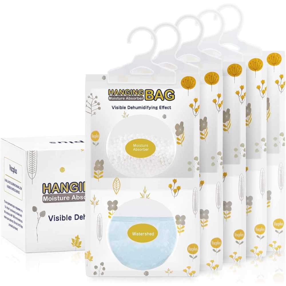 5-Pack Vacplus Hanging Moisture Absorber Dehumidifier Packet, 9.8 oz.