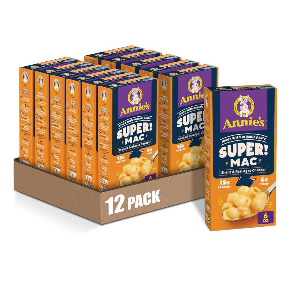 12-Pack Annie's Super! Mac Protein Mac & Cheese Dinner, 6 oz. (Shells & Real Aged Cheddar)