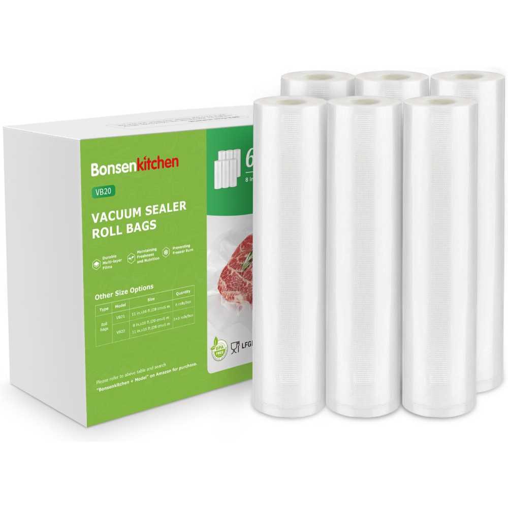6-Pack Bonsenkitchen Vacuum Sealer Rolls (8" x 16')