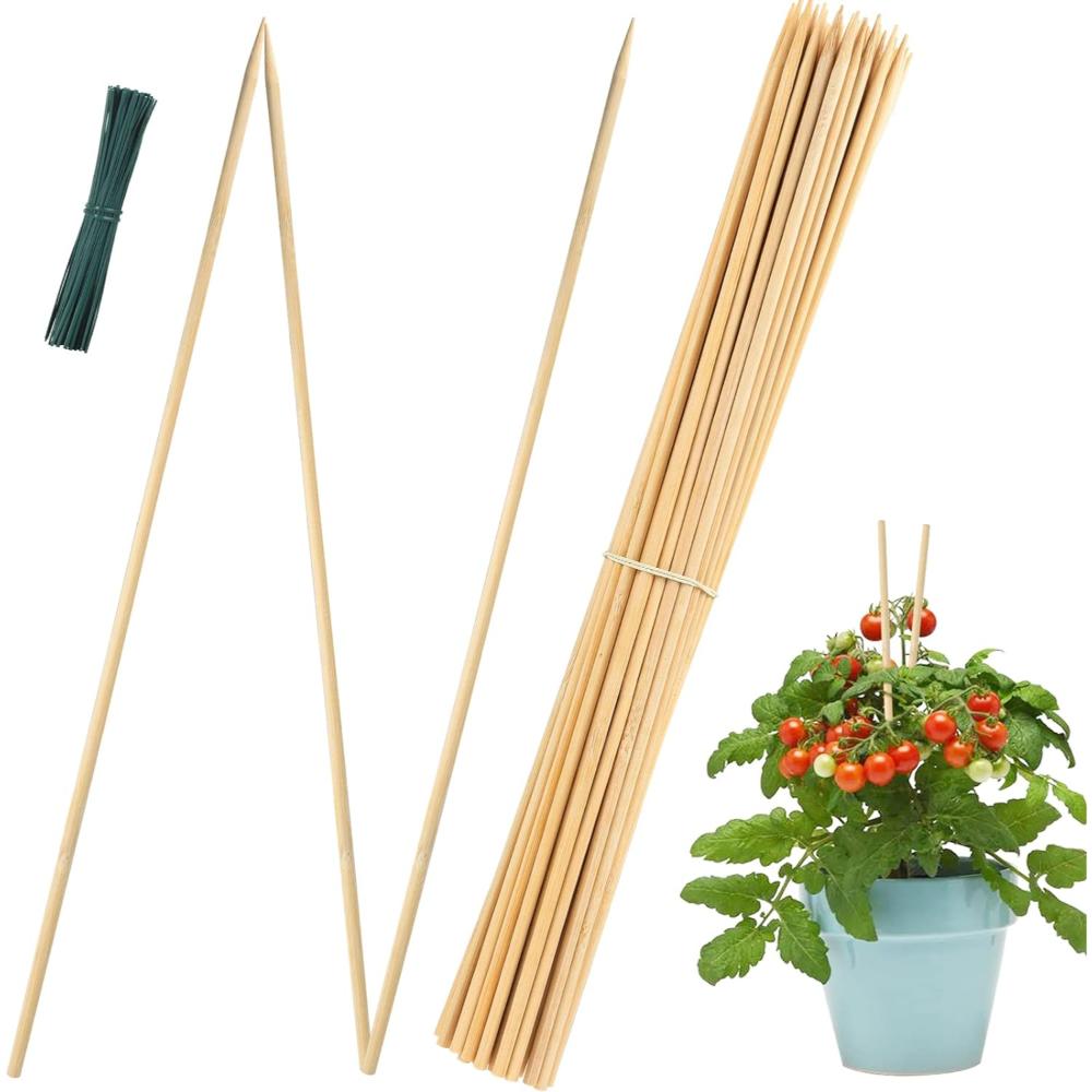 50-Pack Amrankuo 15.8" Bamboo Plant Stakes + Wire Ties
