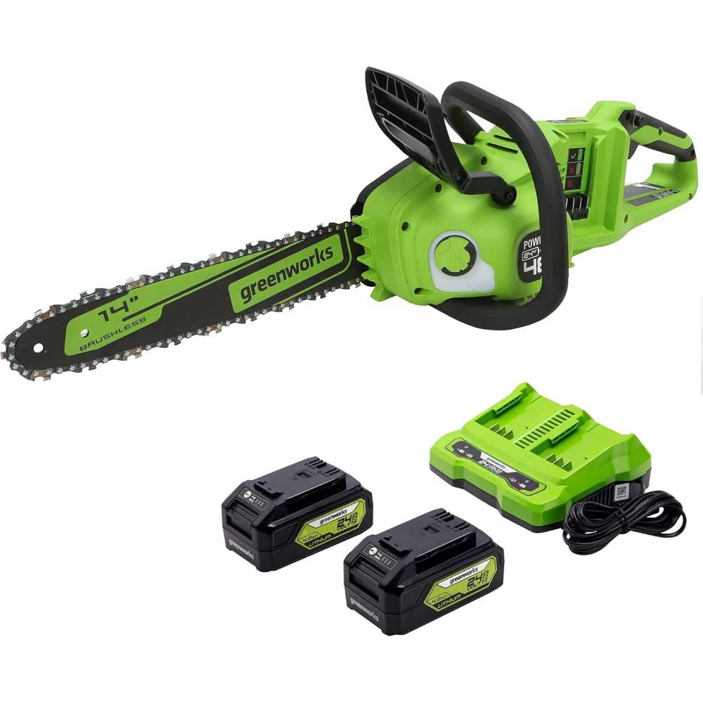 Greenworks 48V 14" Brushless Cordless Chainsaw w/ 2x 4.0Ah Batteries & Dual Port Rapid Charger