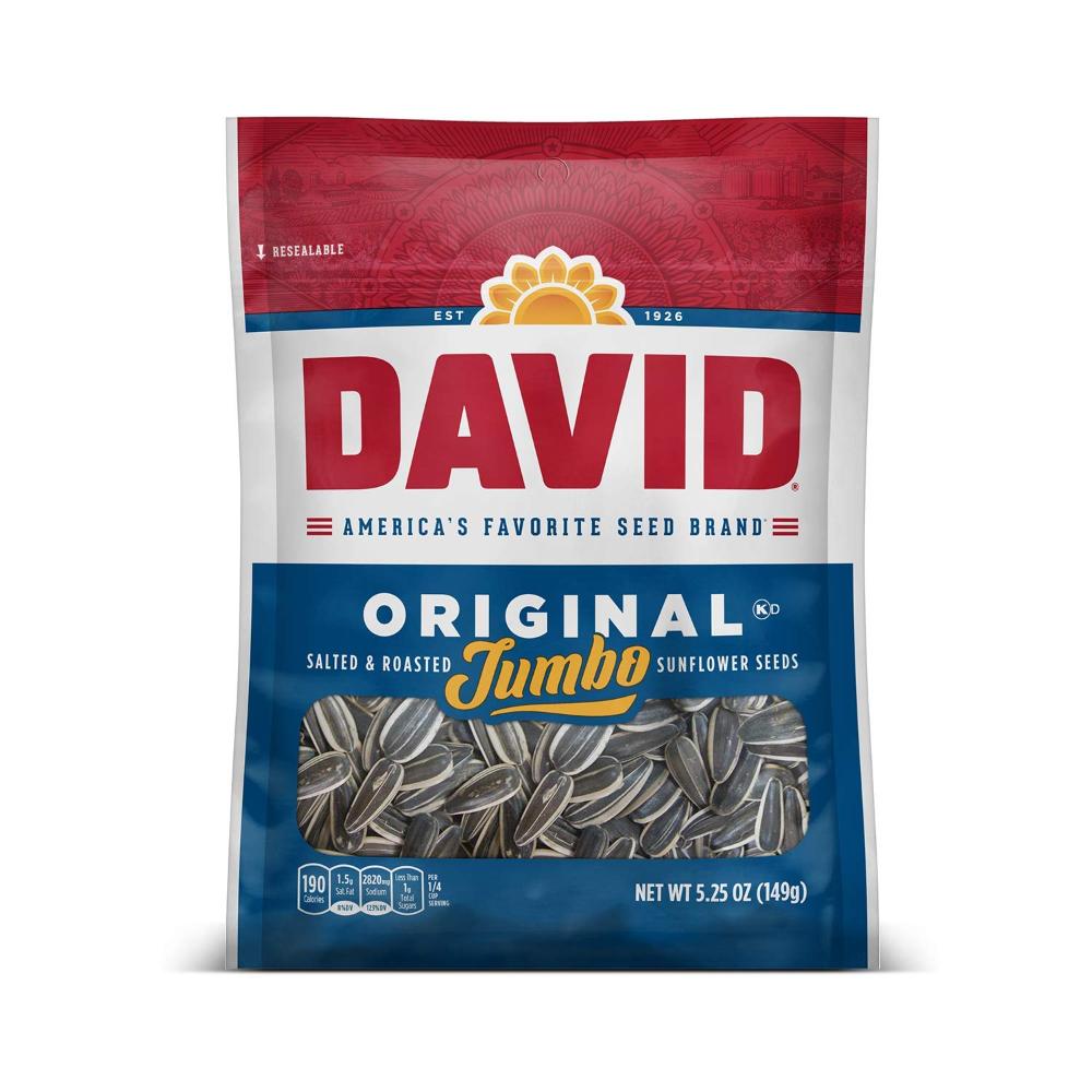 12-Pack DAVID Original Salted and Roasted Jumbo Sunflower Seeds, 5.25 oz.