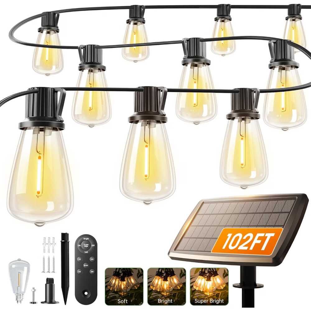 Addlon 102' Solar 30-Bulb Waterproof String Lights w/ Remote Control
