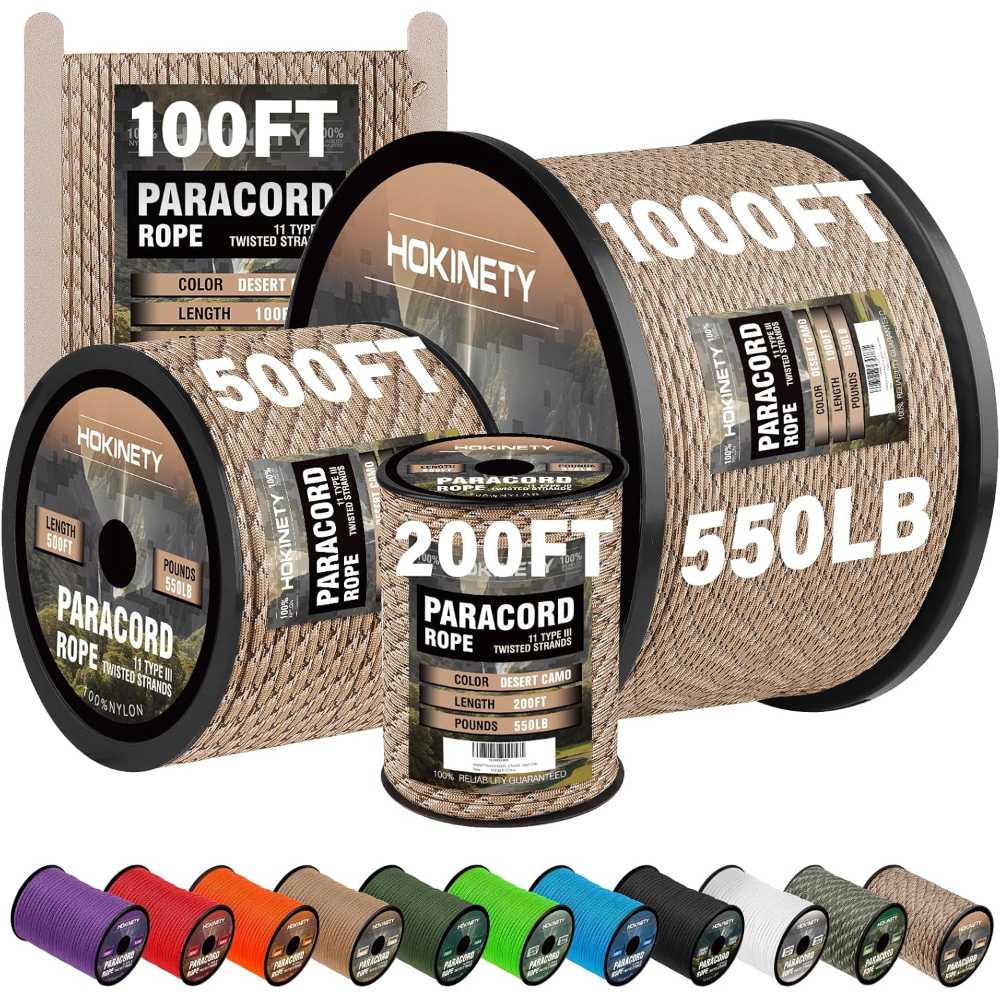 Hokinety 200' 550 lb. Paracord (Various Colors)